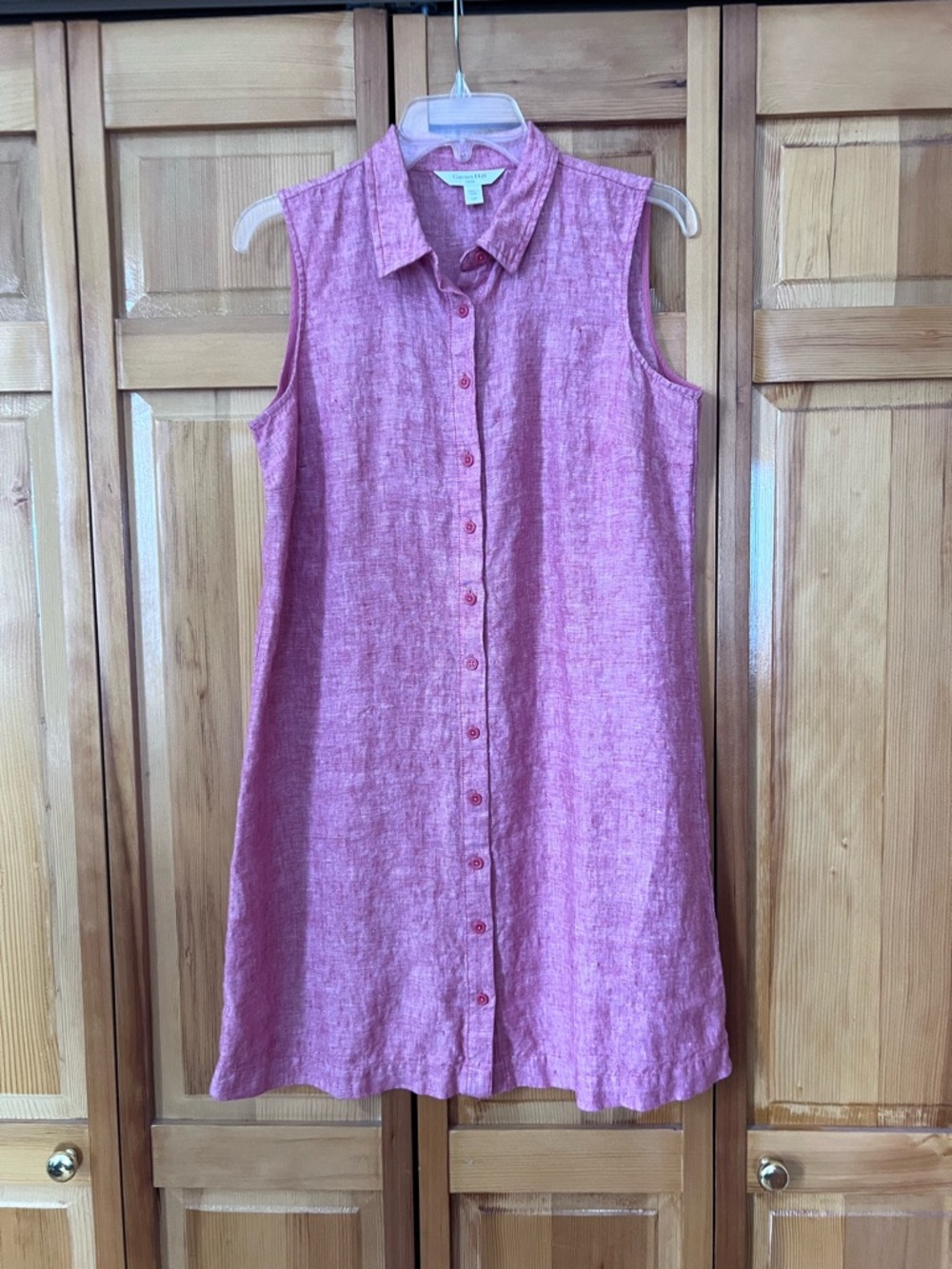 Garnet Hill Sleeveless  Pink Button-Front Shirt Dress Linen 10P